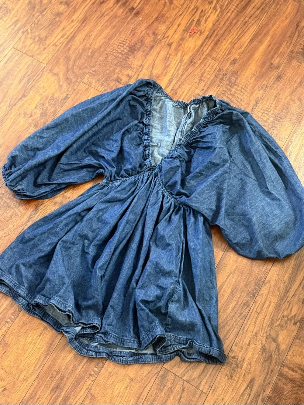 Free People Portia Demin Mini Dress Blue Summer Capsule Puff Sleeve | Medium